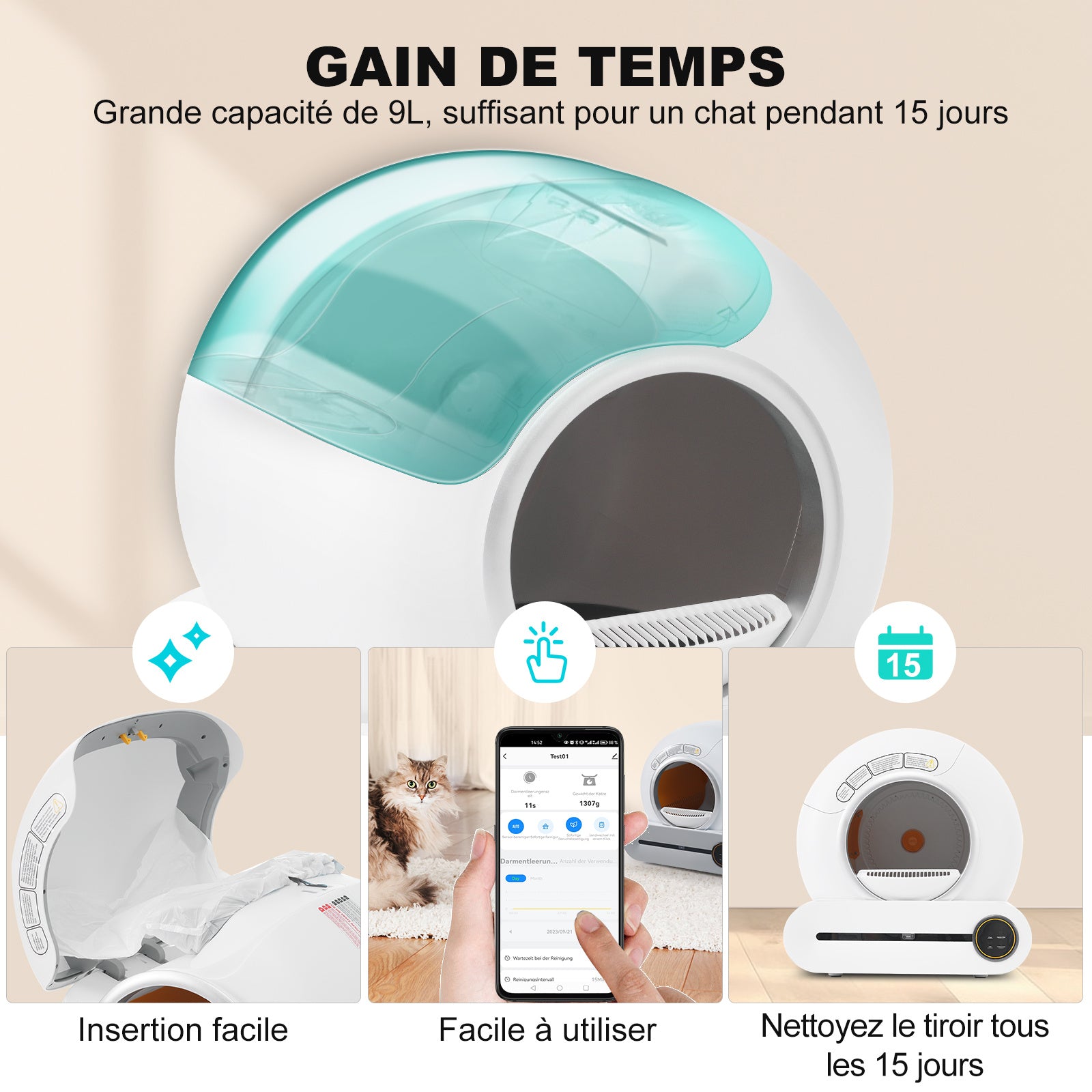 Automatic Cat Litter Box with Health Monitoring & Odor Control