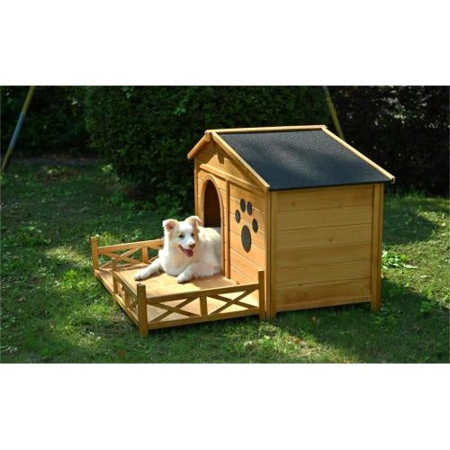 8" Wooden Dog House with Porch and Roof