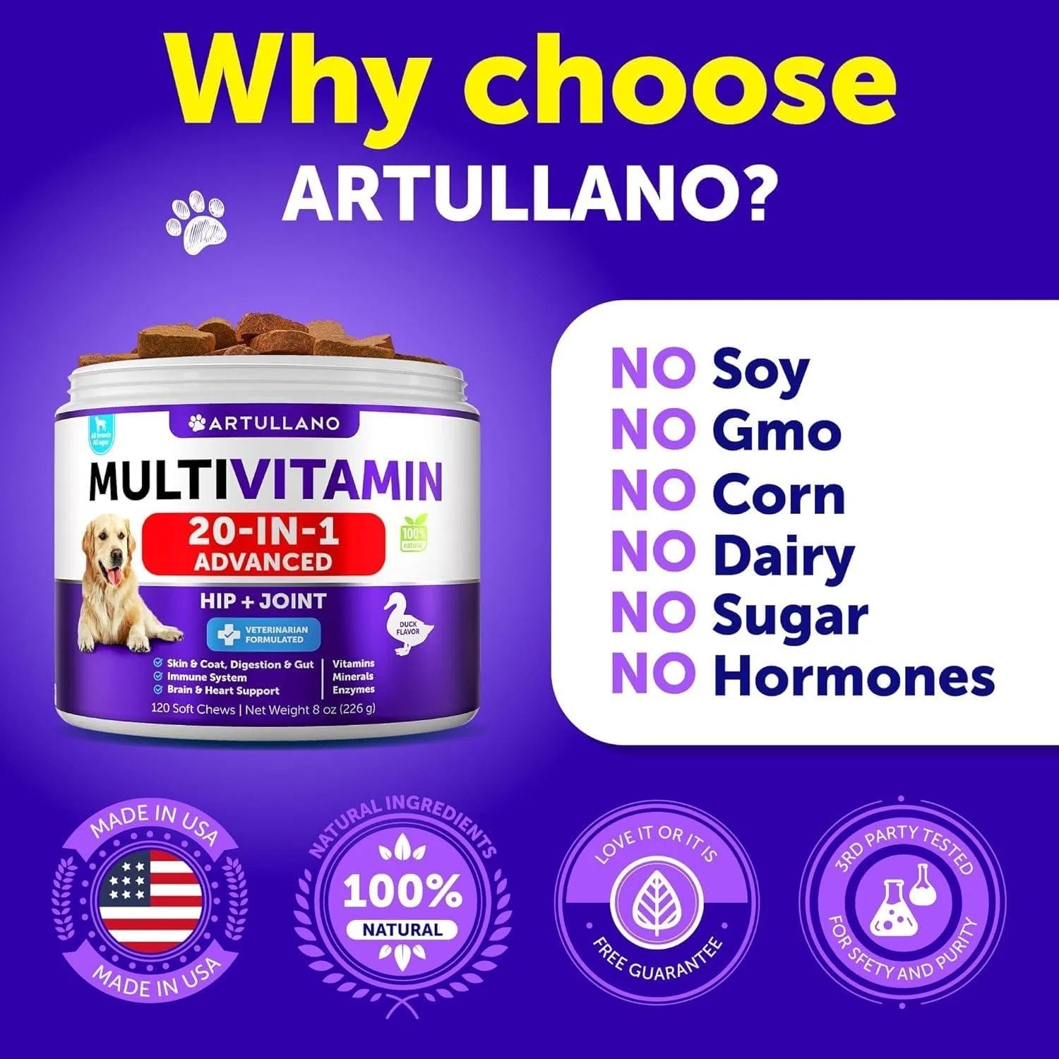 Dog Multivitamin Chews, Joint & Immune Support, 120ct
