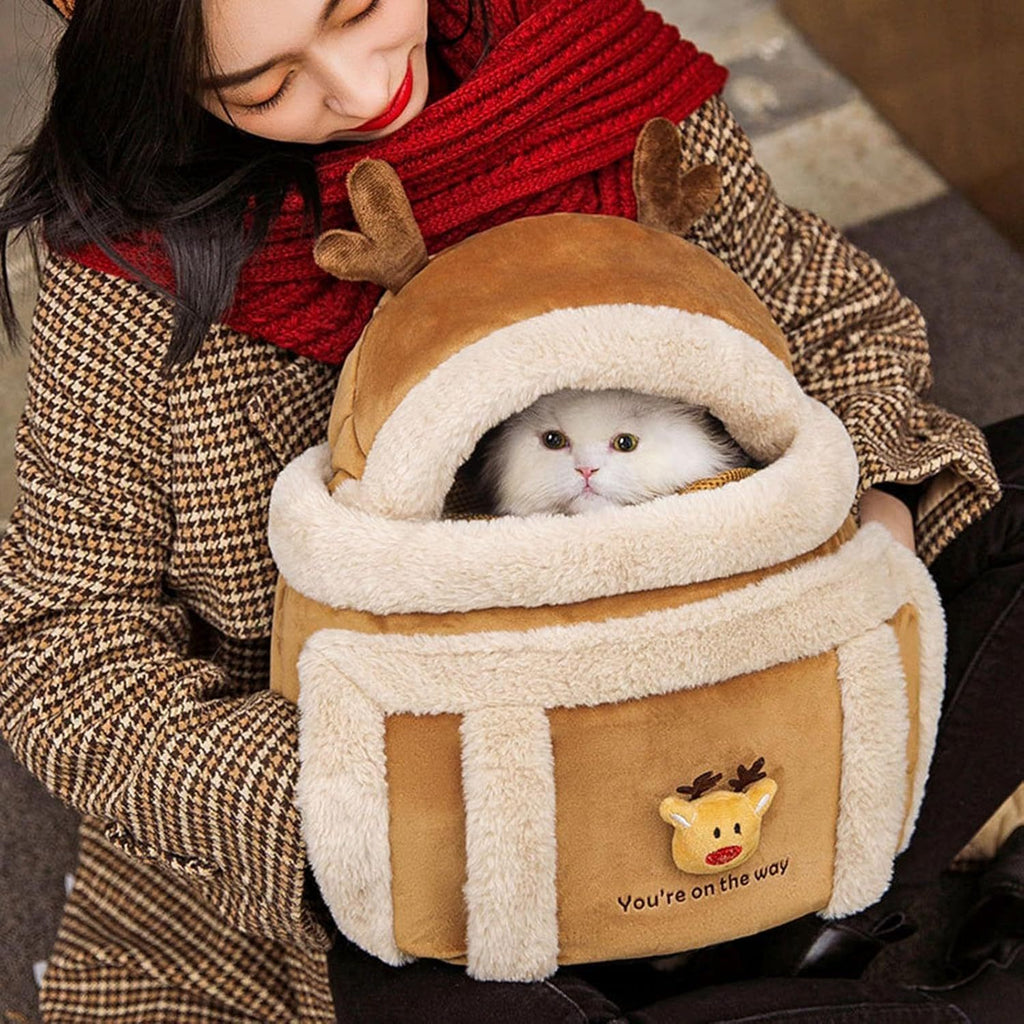 Winter Pet Backpack, Reindeer Design with Hand Warmers