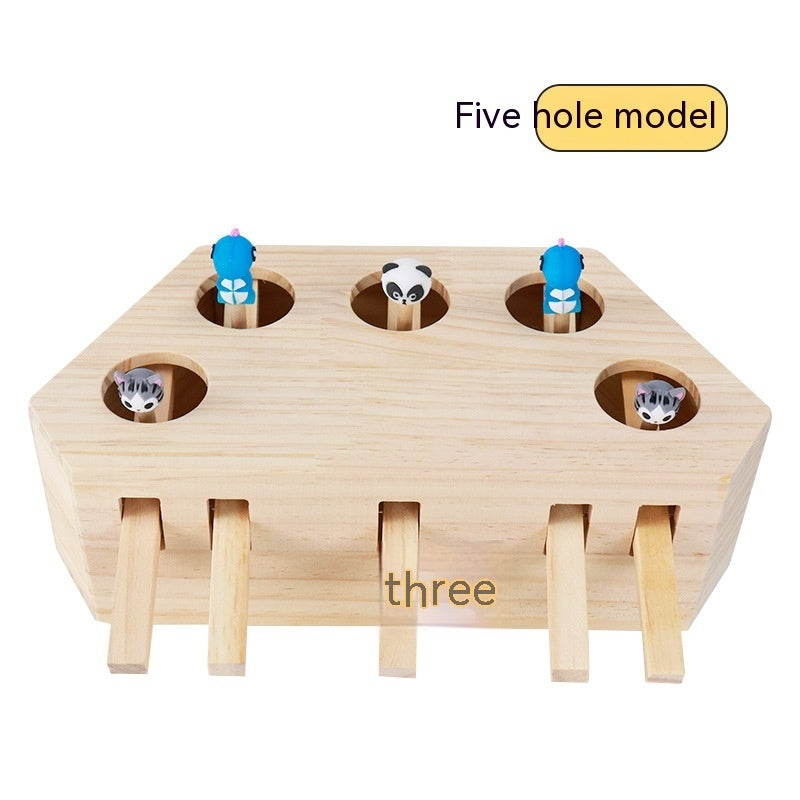Wooden Whac-a-Mole Cat Toy, Interactive Puzzle Fun