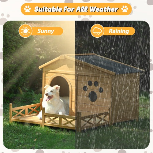 8" Wooden Dog House with Porch and Roof