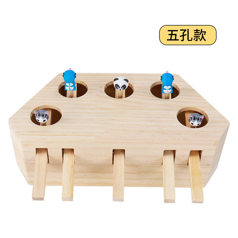 Wooden Whac-a-Mole Cat Toy, Interactive Puzzle Fun