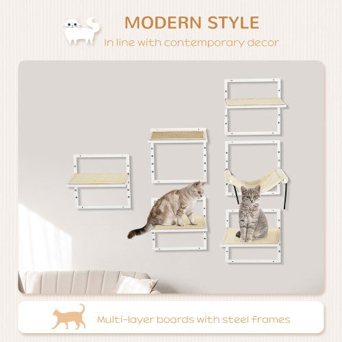 PawHut 6-Piece Modern Cat Wall Shelves