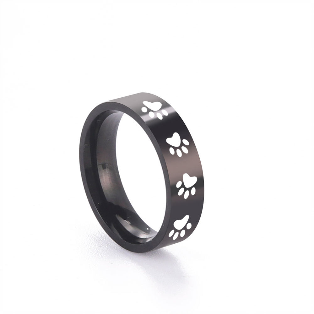 Laser Engraved Dog Paw Stainless Steel Ring