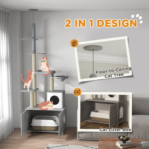 PawHut Cat Tree with Litter Box Enclosure