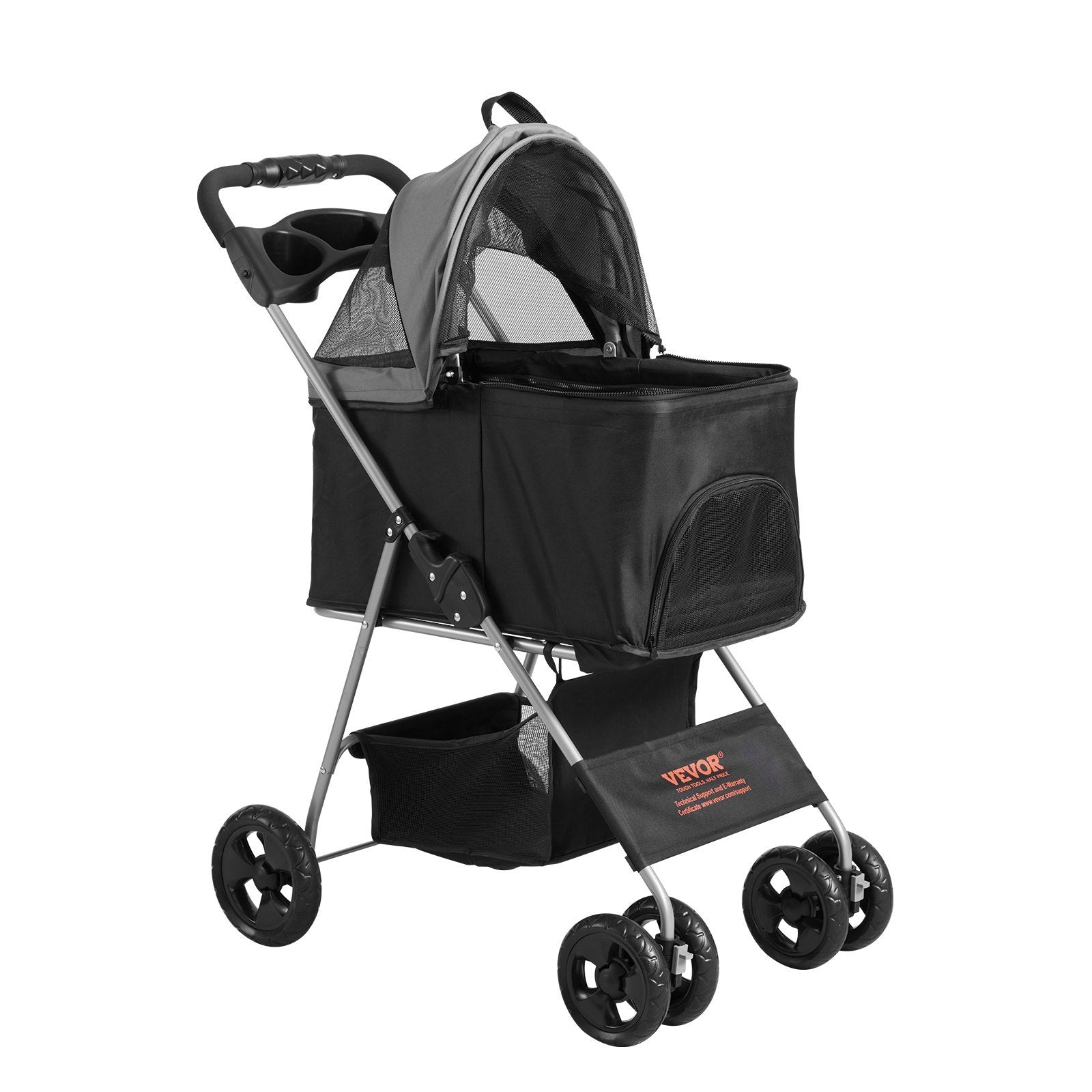 VEVOR Pet Stroller, 4-Wheel Dog Stroller with Brakes, Detachable Carrier, Blacky