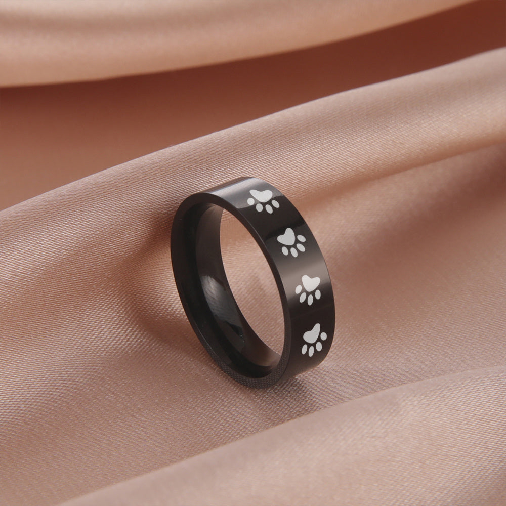 Laser Engraved Dog Paw Stainless Steel Ring
